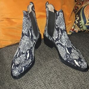 Coach Bowery Black and White Snakeskin Ankle Boots